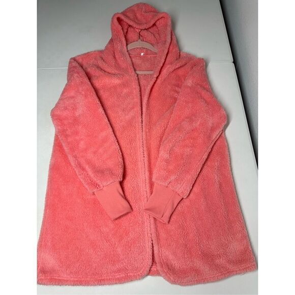 Women’s Fuzzy Pajamas Hooed Plush Jacket Pink Peach Size L - Picture 4 of 9